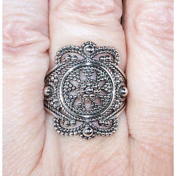 925 STERLING SILVER Rope Beaded Ornate Ring - Picture 8 of 16